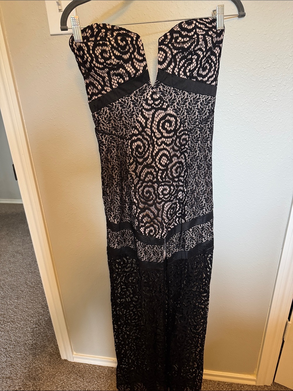 Showpo Black Lace Strapless Gown with Nude Lining